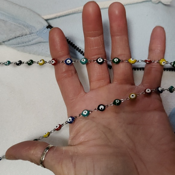 Evil eye silver color and multi colored rosary absolutely beautiful  unisex - Picture 5 of 10
